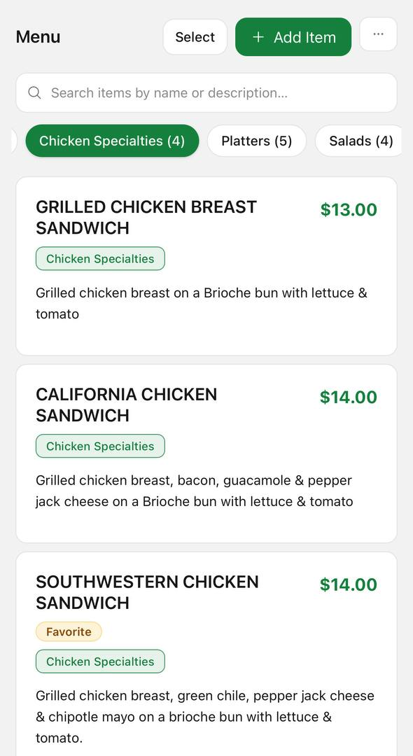 Editing the McMashers menu in the AyeZee dashboard